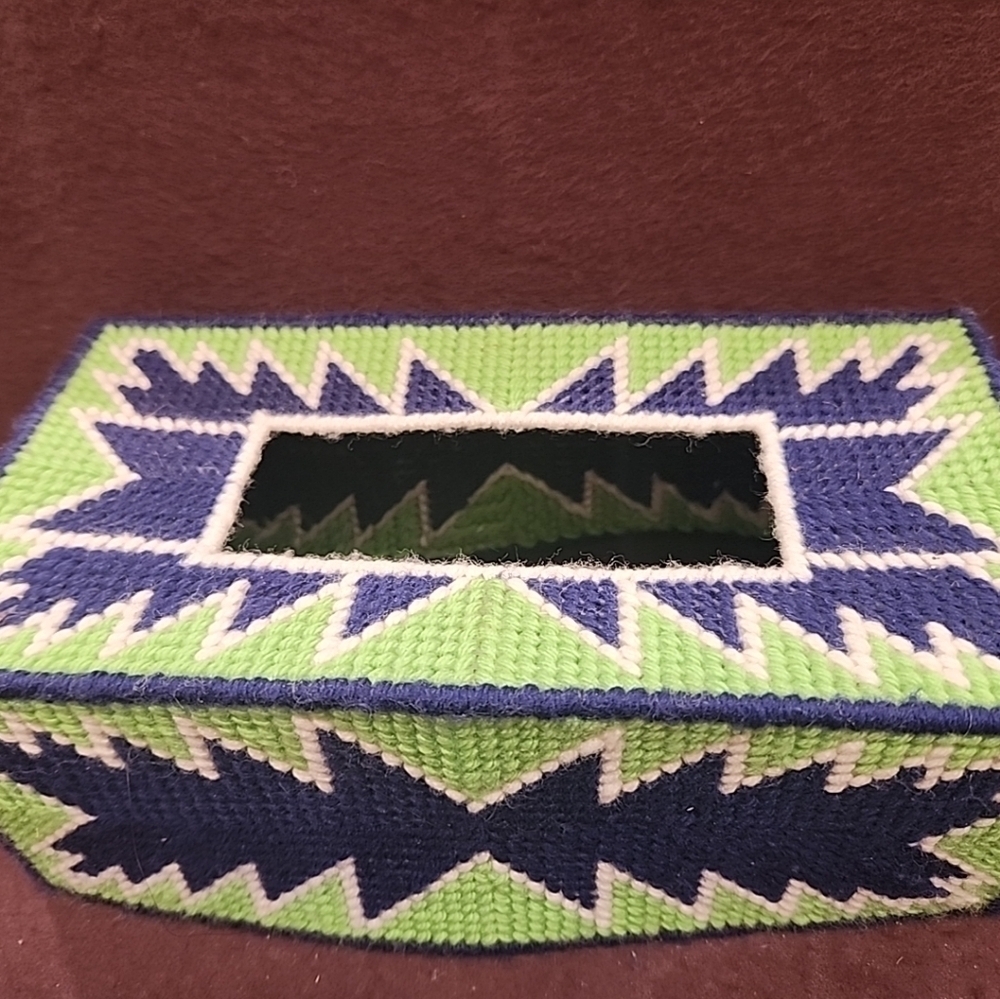 Retro Aztec Cross Stich Tissue Box - Picture 2 of 5